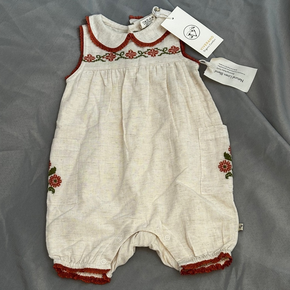 Off White Embroidered Baby Romper